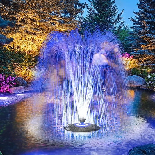 Anfraer Floating Pond Fountain with LED Lights, 660GPH RGB Floating Fountain with 3 Spray Modes, Pond Pump with 27FT Power Cord & 65.6FT Mooring Line for Pond Garden Fish Tank