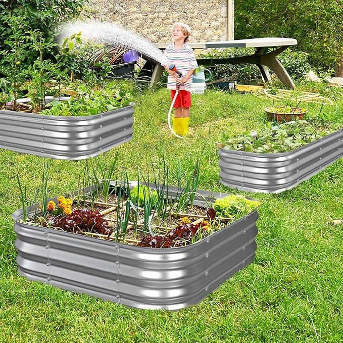 Galvanized Raised Garden Bed for Gardening - 48x48x11in Large Thickened Metal Planter Box Outdoor for Vegetables, Flowers,Herbs,Above Ground Garden Containers Square