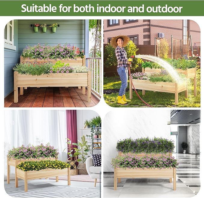 Yaheetech 47x41x30in Wooden Raised Garden Bed Horticulture Outdoor 2 Tiers Elevated Planter Grow Box for Herb with Legs & Drainage Holes