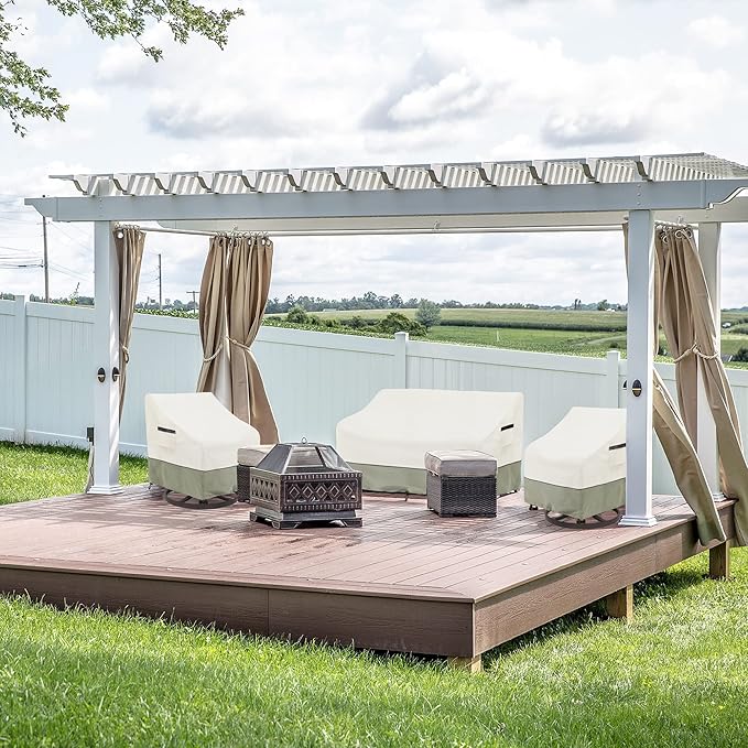 Patio 3-Seater Sofa Cover,Outdoor Couch Cover Fits up to 79W x 38D x 35H Inches,100% Waterproof Heavy Duty Patio Furniture Covers,Beige & Gray-Green
