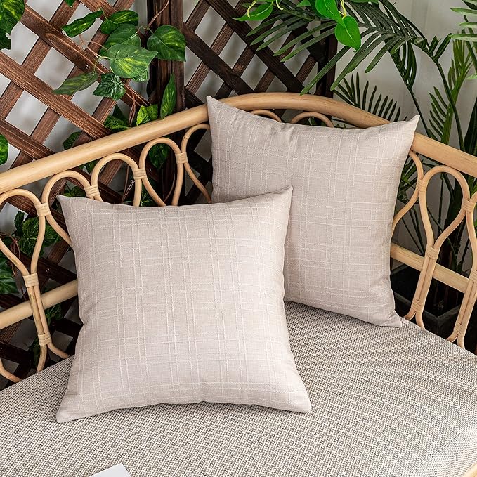 Kevin Textile Pack of 2 Decorative Outdoor Waterproof Pillow Covers Garden Cushion Sham Throw Pillowcase Shell for Patio Tent Couch 20x20 Inch Light Beige
