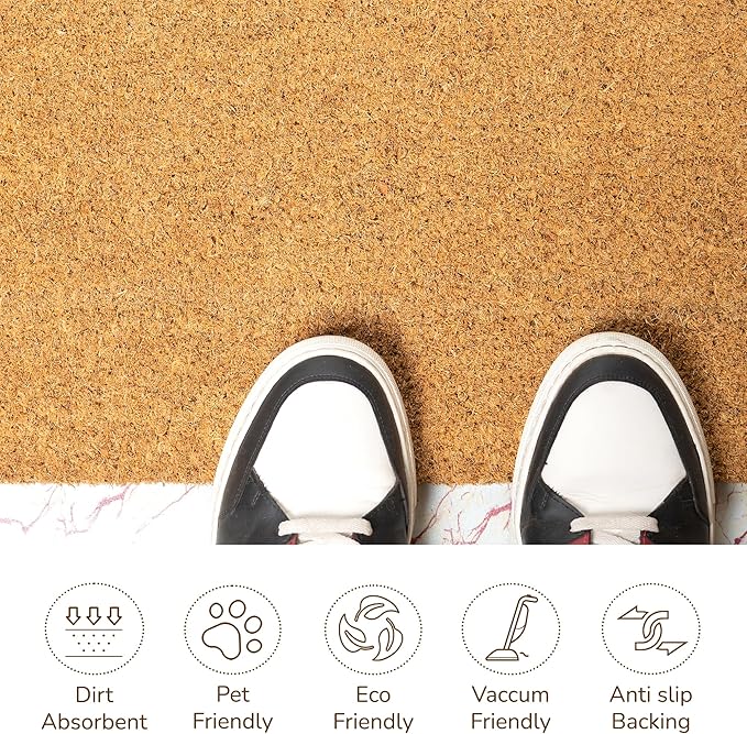 Welcome Natural Coir Doormats Pack of 2, Non-Slip PVC Backing, Indoor Outdoor Use for Home, Office, Patio & Entryway Decor, Beige, 30"x17"