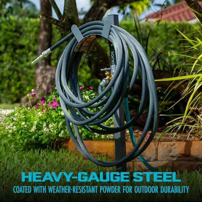 Aqua Joe SJ-SHSBB3LIH Garden Hose Stand with Brass Faucet and 3 ft Lead in Hose, Gray
