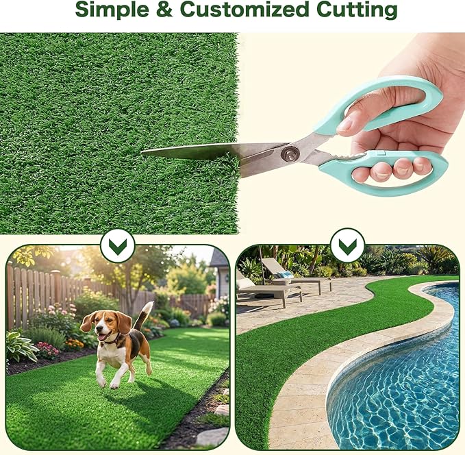 7 FT x 15 FT Artificial Grass Turf 8 PCS - 0.4" Pile Height Extra Large Realistic Fake Grass Rolls with Drainage Holes, Outdoor Indoor Landscape Lawn Carpet Rug for Patio, Balcony