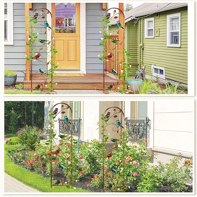 Blulu 4 Pack Metal Garden Trellis for Climbing Plants, 60x11 Detachable Rustproof Arched Fence Flower Vegetable Plant Stand for Outdoor Patio Yard Lawn Decorative(Hummingbird)