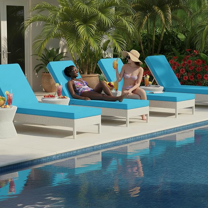 Chaise Lounge Cushions Outdoor Set of 4 - Waterproof and Fade Resistant Sun Lounger Replacement Cushions - Patio Lounger Pads with Removable Cover for Pool, Deck, Lawn, 80 x 26 x 3 Inch, Teal