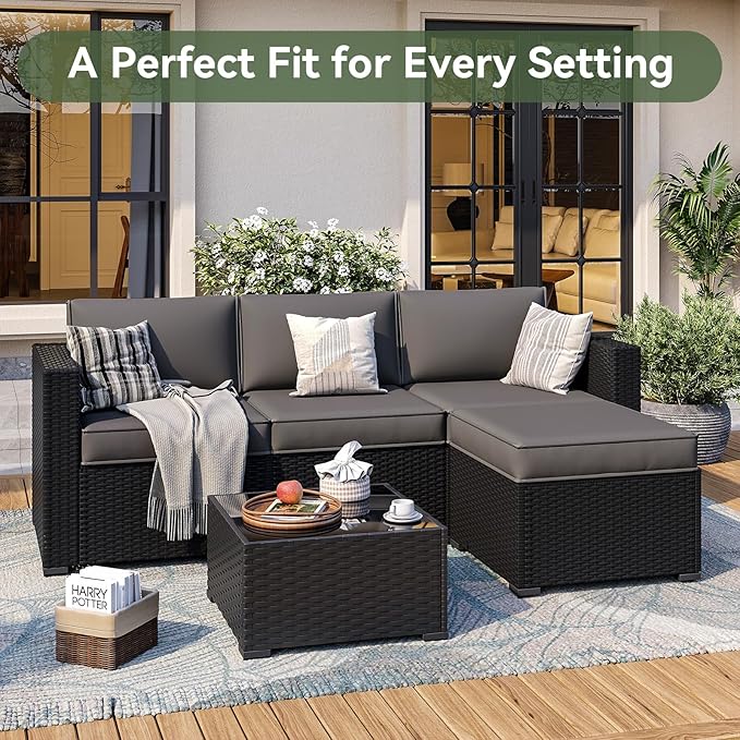Aoxun Patio Furniture Cushions for Outdoor Furniture Set of 4, Thick Replacement Patio Couch Cushions for Outdoor Furniture, 7-Piece Splashproof Fade Resistant Outdoor Couch Cushions, Grey