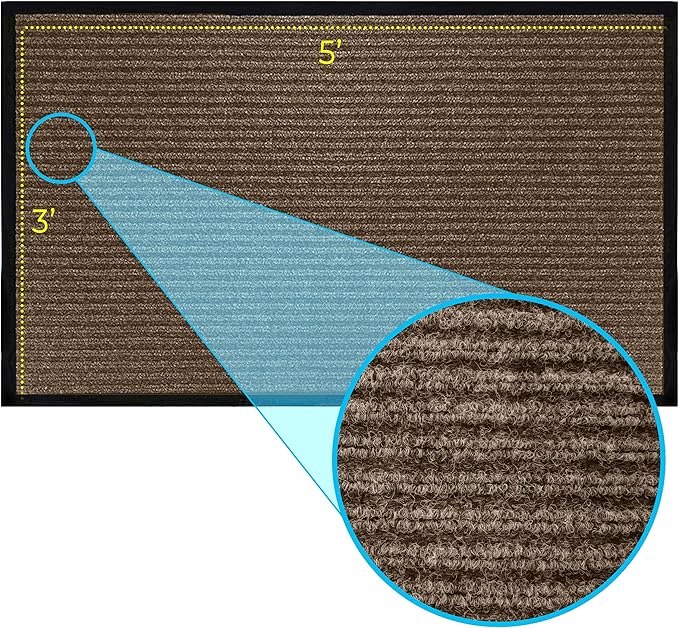 LuxUrux Durable Rubber Door Mat - Heavy Duty, Indoor/Outdoor, Easy Clean, Waterproof, Low-Profile Entry Mat (3 x 5 Feet, Striped Brown) - Ideal for Entryways, Patios, Garages, High Traffic Areas