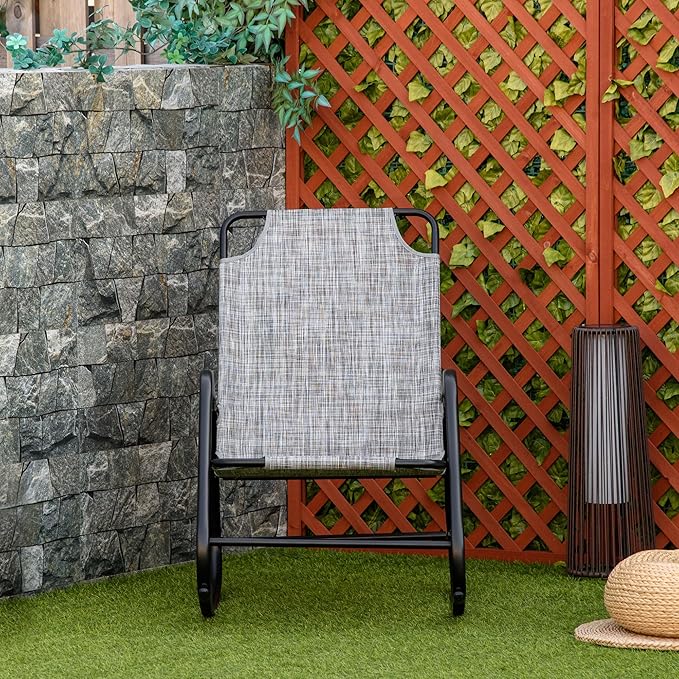 Outsunny Garden Rocking Chair, Outdoor Indoor Sling Fabric Rocker for Patio, Balcony, Porch, Gray and Brown