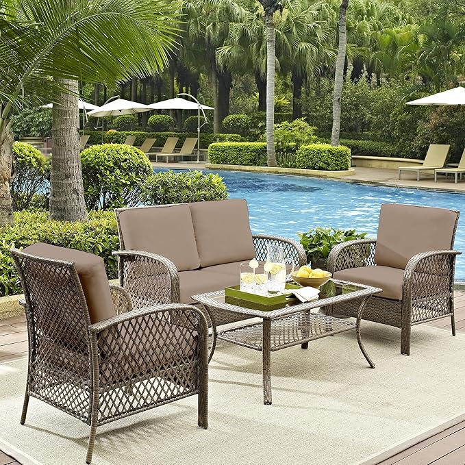 8Pcs Outdoor Cushion Covers, Patio Cushion Covers,Stretch Elastic Slipcovers, Replacement Washable & Reusable Furniture Protector for Patio Couch (Khaki,Cover Only)