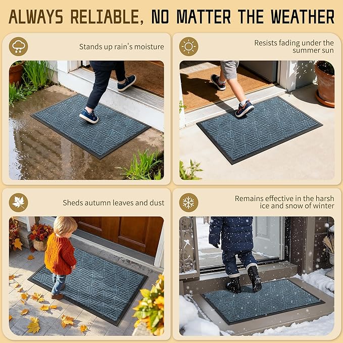 Yimobra Large Door Mat 36x24, All-Weather Waterproof Non-Slip Welcome Matt Outdoor, Heavy Duty Non Slip Doormat for Entryway for Patio and Garage Indoor, Easy Clean, Mix Blue