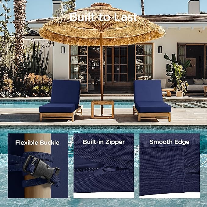 Codi Chaise Lounge Cushions Outdoor, Pool Lounges Chair Cushion Set, Waterproof for Patio Furniture, 72 x 22.5 x 3.5 Inch 2PK Navy