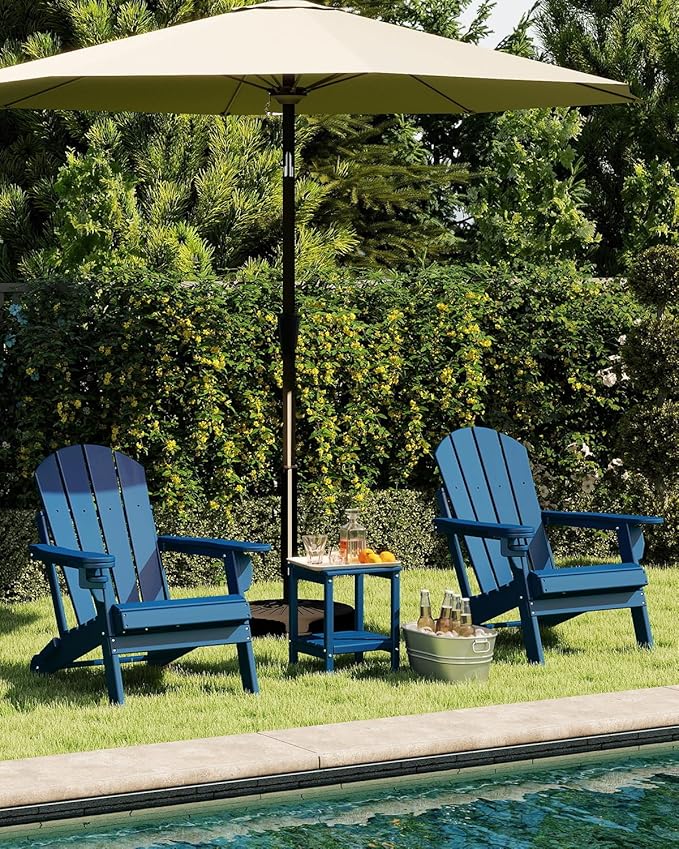 GREENVINES Folding-Adirondack-Chairs-Set-of-6 | HDPE Plastic | Fire Pit Chair | All Weather | Cup Holder | Blue | for Deck Backyard Patio Outdoor Garden