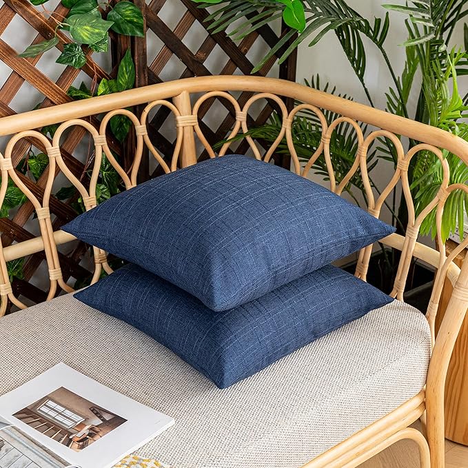 Kevin Textile Outdoor Waterproof Pillow Covers Pack of 2 Checkered Decorative Euro Sham Cushion Throw Pillowcases Shell for Patio Tent Garden Couch Bed Sofa 26x26 Inch Blue