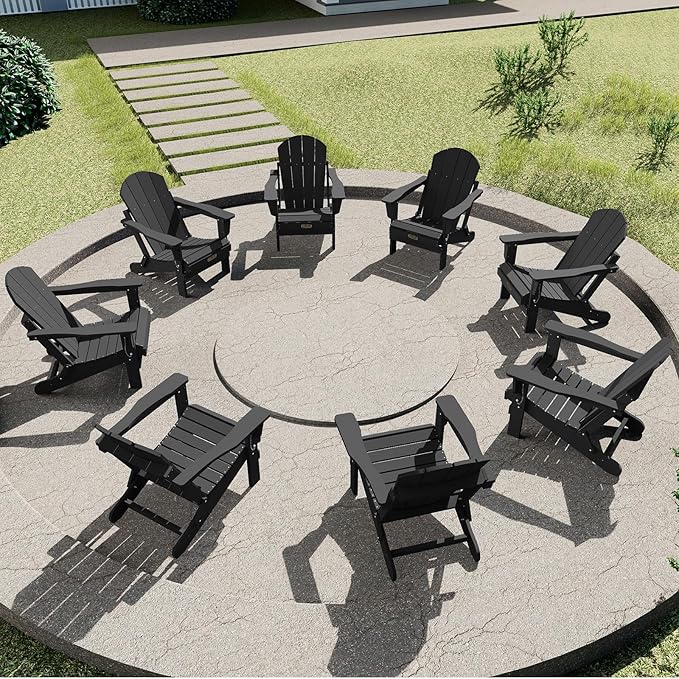 SERWALL Folding Adirondack Chairs Patio Chairs Lawn Chair Set of 6 Outdoor Adirondack Chair Weather Resistant for Patio Deck Garden, Backyard Deck, Fire Pit - Black