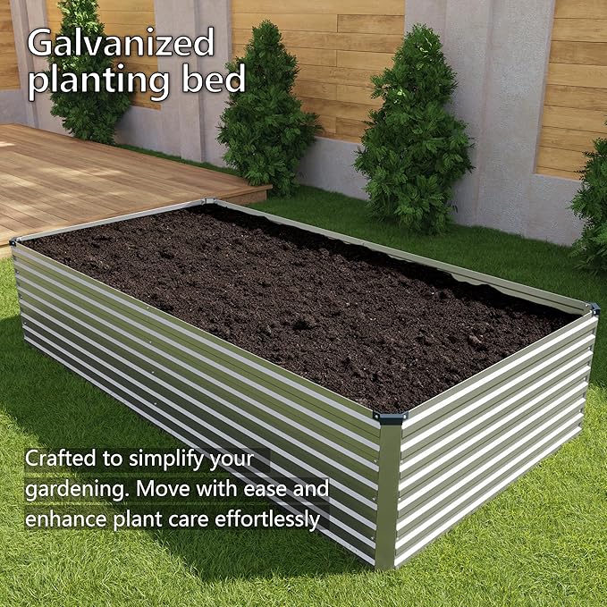 8x2x2FT Galvanized Raised Garden Bed Kit,Vegetable Plant Boxes-Rectangle Metal Flower Box,Large Planter Raised Beds Outdoor Garden for Planting,Fruit,Herb-Silver