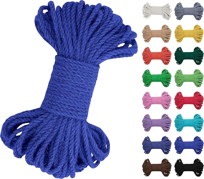 JeogYong 5mm Jute Twine String 66 Feet Natural Thick Garden Twine for Crafts, Outdoor, Gardening, Crafts, Gift Wrapping, Plants, Packing Materials (Royal Blue)