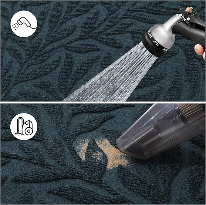 Smiry Front Door Mat Indoor Outdoor Entrance, Heavy Duty Natural Rubber, Trap Dirt and Moisture, Non-Slip Doormats, Low Profile, Easy Clean Patio Porch Entryway Mat, 29.5x17, Lake Blue