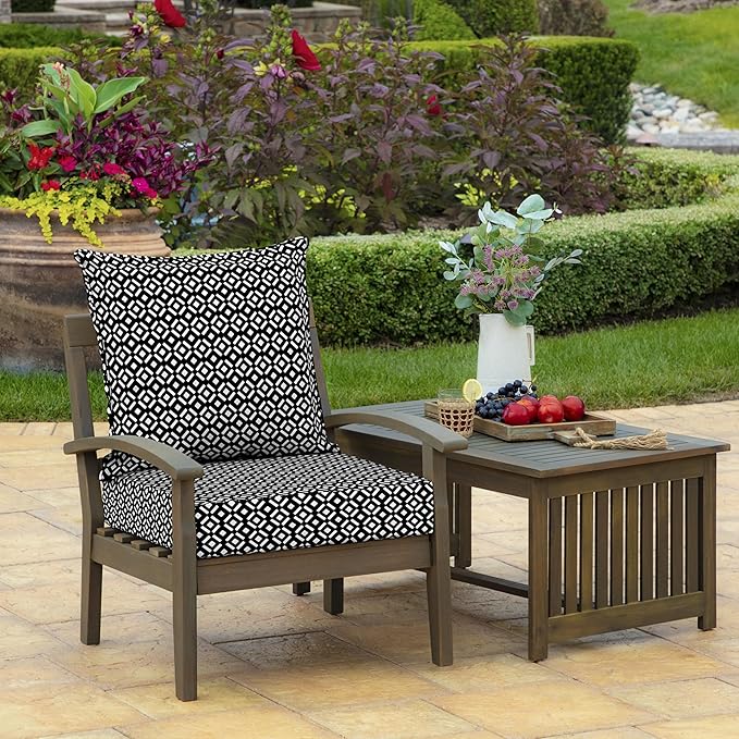 Arden Outdoor Deep Seat Cushion Set, 24 in x 24 in, Weather-Proof, Rain-Proof, Fade Resistant Patio Cushion for Chair, Sofa, and Couch Black Demi Tile