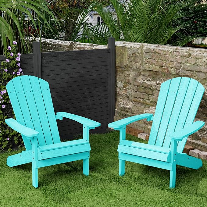YEFU Adirondack Chairs Set of 2: Plastic Adirondack Chairs - Patio Chairs with Wood Texture - Outdoor Chair HIPS - Lawn Fire Pit Deck Porch Garden Chairs for Adults (Aruba)