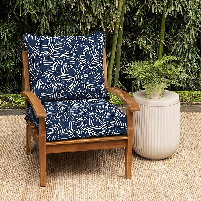Arden earthFIBER Outdoor Foam Deep Seat Cushion Set, 24 in x 24 in, Weather-Proof, Rain-Proof, Fade Resistant Patio Cushion, Bottom and Back Cushion for Chair, Sofa, and Couch Navy Blue King Palm