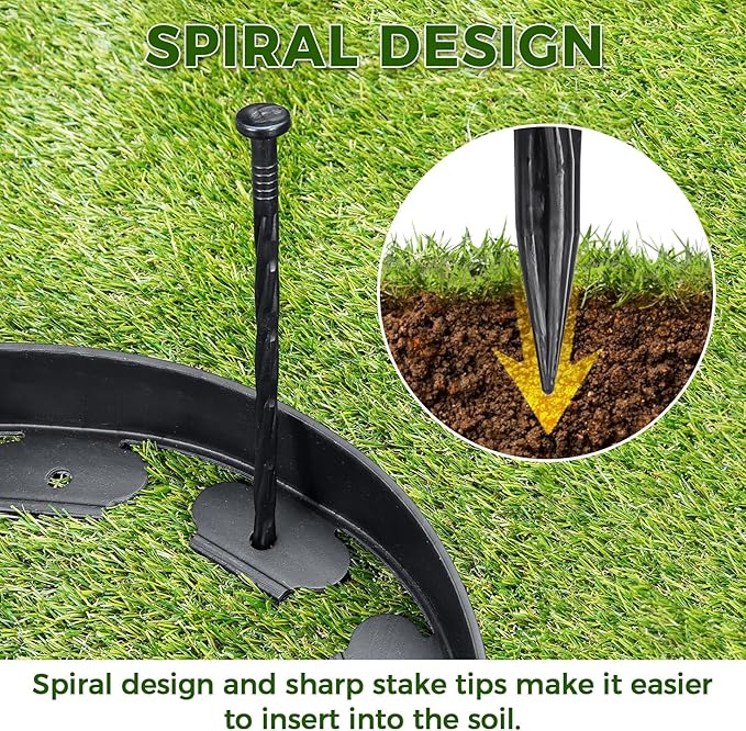 100 PCS Landscape Edging Stakes, Plastic 8-Inch Garden Anchoring Spikes, Spiral Nylon Spikes for Garden Lawn Yard Paver Edging, Weed Barriers, Artificial Turf, Tent Accessories, Grass Pathway