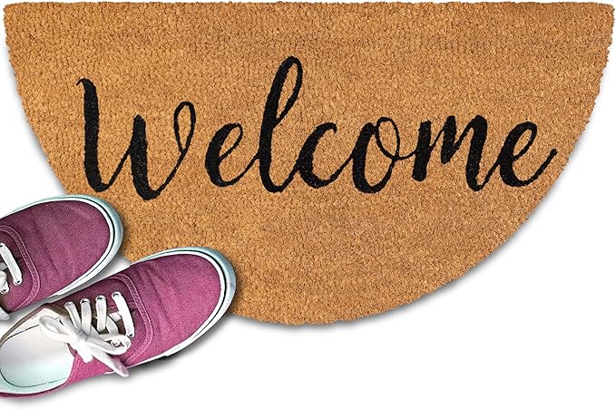 MAINEVENT Welcome Half Circle Door Mat Outdoor 30x17 Inch, Half Circle Outdoor Mat for Covered Porch Patio, Half Round Door Mat w/Anti-Slip PVC Backing