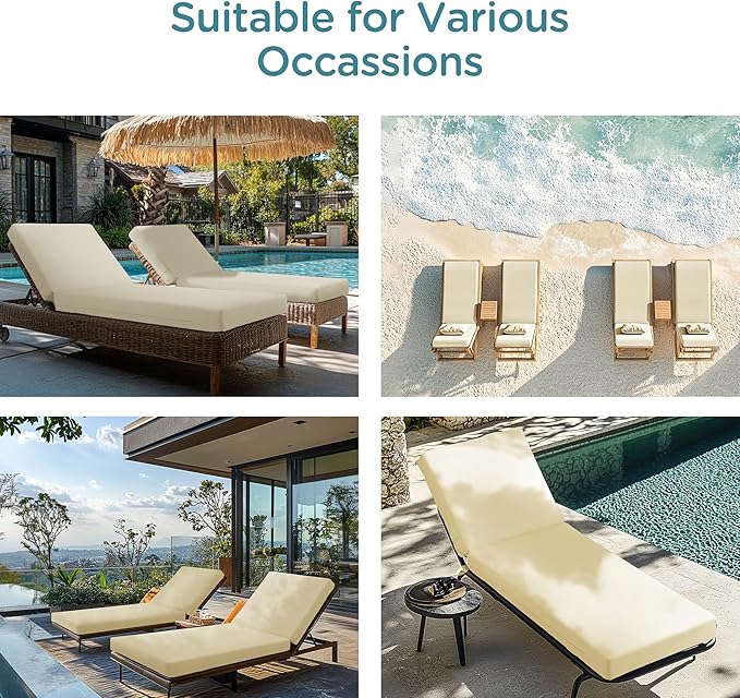 Codi Outdoor Lounge Chair Cushion, Chaise Cushions for Patio Furniture, Double Waterproof Fabric for Pool, 72 x 22.5 x 3.5 Inch 1PK Beige