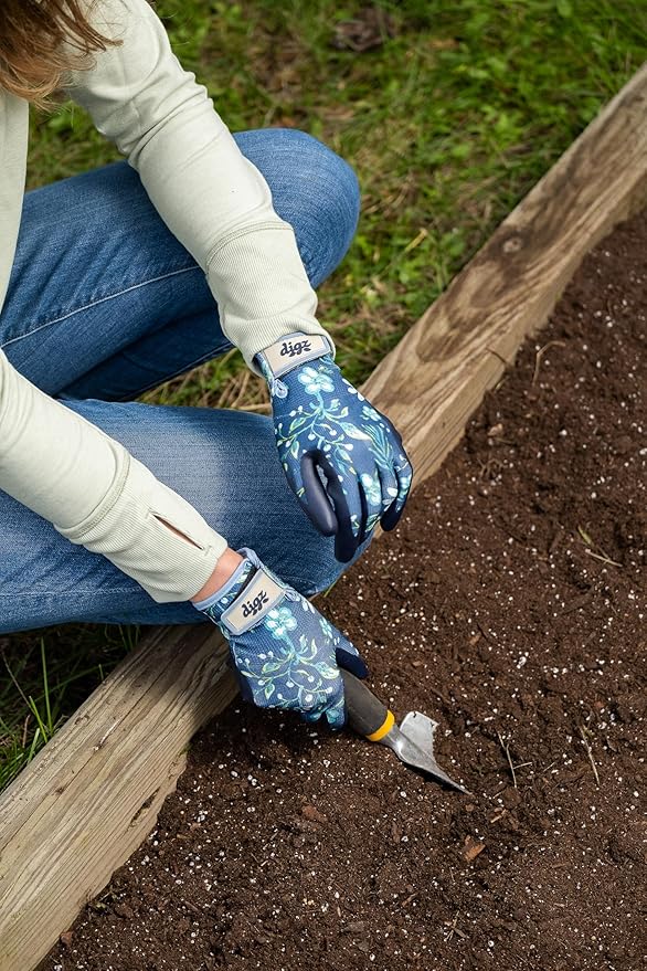 Digz Medium Comfort Grip Garden Gloves, Knit Shell, Latex Free, Navy