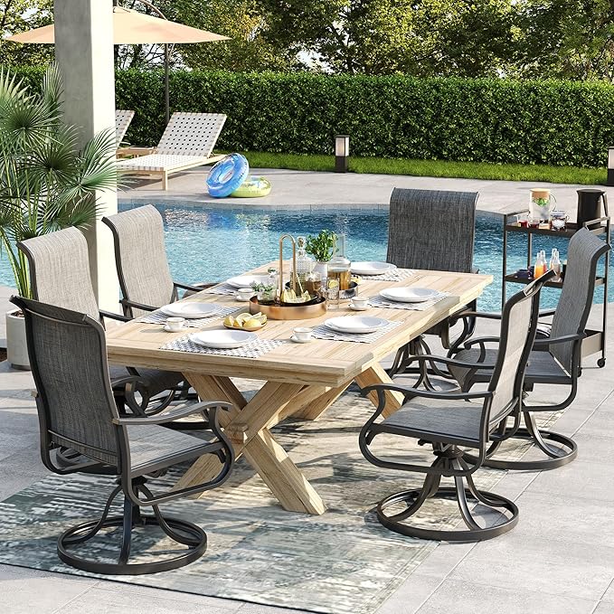 Patio Swivel Chairs Set of 2, Outdoor Dining Chairs with High Back, All-Weather Swivel Rocker Chair for Lawn, Porch or Garden (Dark Grey)