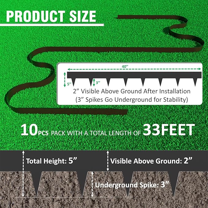 33ft. Galvanized Steel Landscape Edging (10-Pack) – 40" Metal Edging for Landscaping with 11 Stakes, Hammer-in Metal Landscaping Edging for Yard Pathway & Flower Beds – Lawn Edge for Garden Design