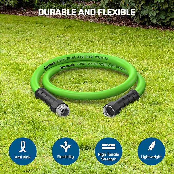 DEWENWILS Garden Hose 5 ft x 5/8", Water Hose with Swivel Handle, Heavy Duty, Lightweight, Flexible Hose for Plants, Car, Yard, 3/4 Inch Solid Fittings, Drinking Water Safe