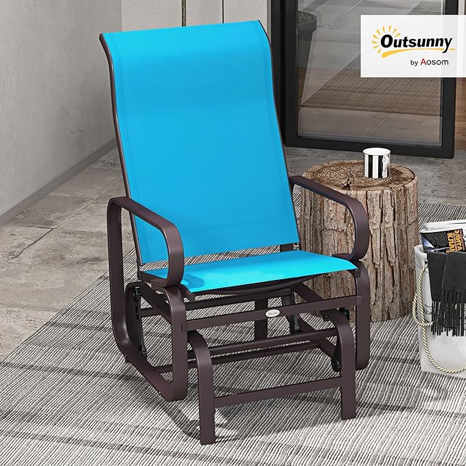 Outsunny Outdoor Glider Chair, Gliders for Outside Patio with Smooth Gliding Mechanism and Lightweight Construction for Backyard, Blue