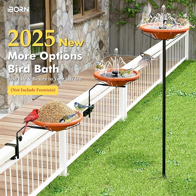 iBorn 36″ Standing Bird Feeder for Outdoors with 3 Adjustable Height Pole,12″ BPA-Free Plastic Platform Bird Feeder Seed Tray,5-Prongs Base,Birdfeeders Tray with Pole,Pack of 1（Not Include Fountain）