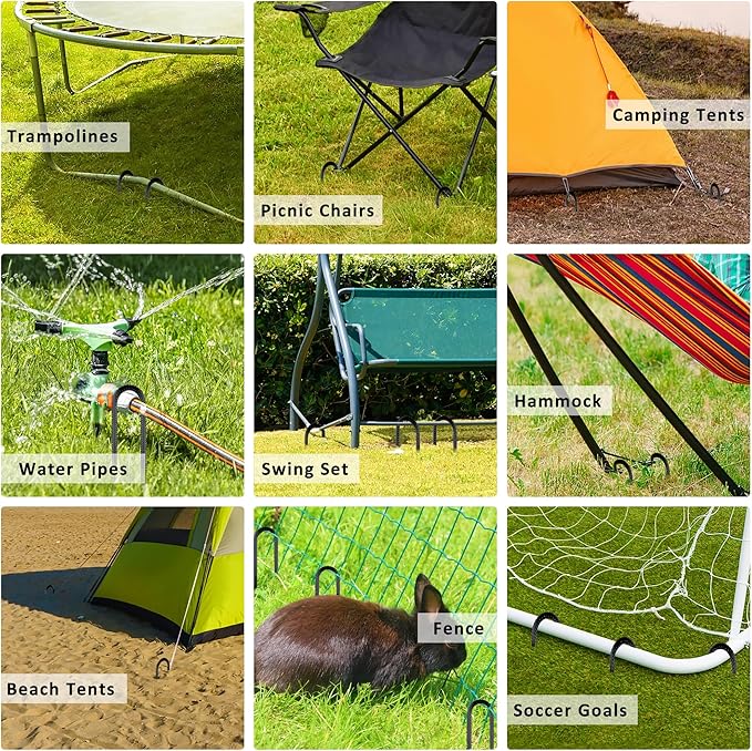 RIY Trampoline Stakes Anchors High Wind Heavy Duty Tent Stakes 12 Inch Ground Anchor Trampoline Accessories with T Hook