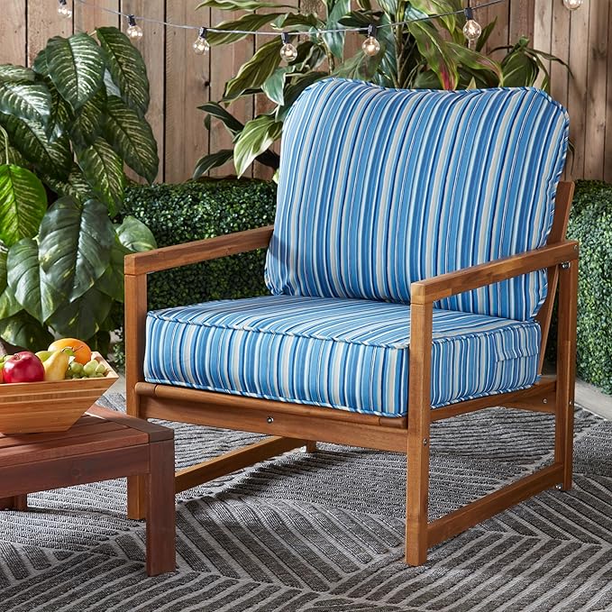 Greendale Home Fashions Outdoor Reversible 2-Piece Deep Seat Cushion Set, Steel Blue Stripe