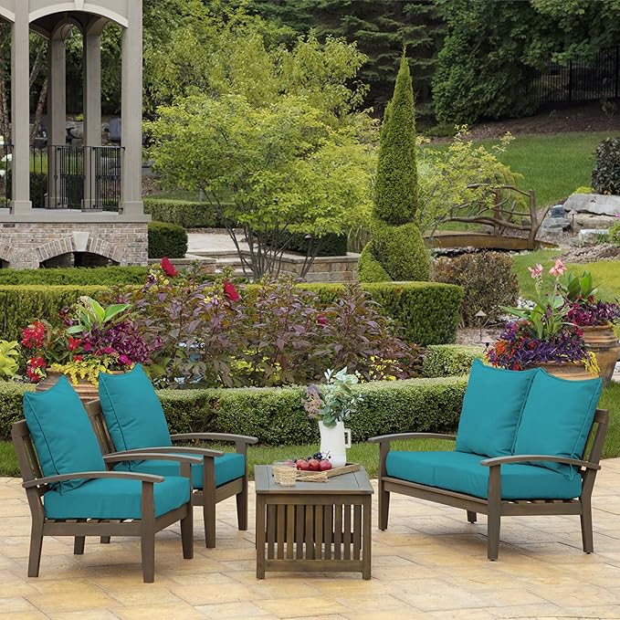 Arden Outdoor Deep Seat Cushion Set, 22 in x 24 in, Weather-Proof, Rain-Proof, Fade Resistant Patio Cushion Lake Blue Leala