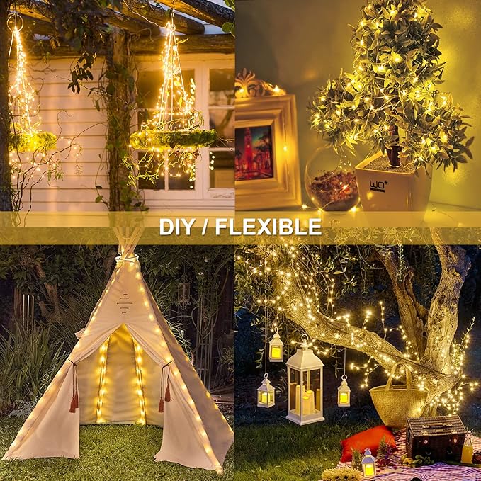 JMEXSUSS 2 Pack Solar String Lights Outdoor Waterproof, Each 33FT 100 LED Warm White Fairy Lights, Waterproof 8 Modes Copper Wire Solar Christmas Light for Yard Patio Tree Garden Xmas Decorations