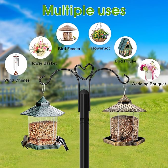 XDW-GIFTS Shepherds Hooks for Outdoor, 2-Pack 108 Inch Heavy Duty Bird Feeder Pole, Garden Pole for Hanging Plants, Lantern, Hummingbird Feeder, Hanging Plant Stand with 5 Base Prongs
