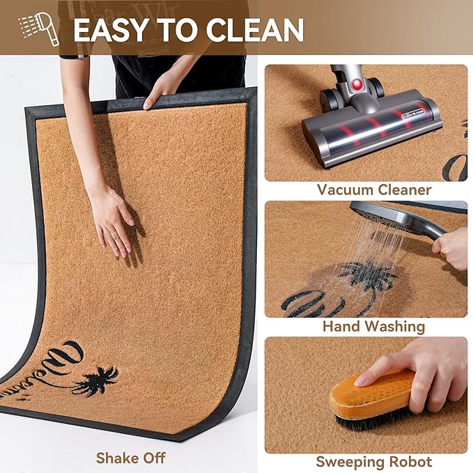 Dirt Trapping Outdoor Welcome Mats, 31x47 Durable Non-Slip Door Mat Outside Entrance, Low Profile Easy Clean Doormat for Patio Porch Front Indoor Entryway, Brown