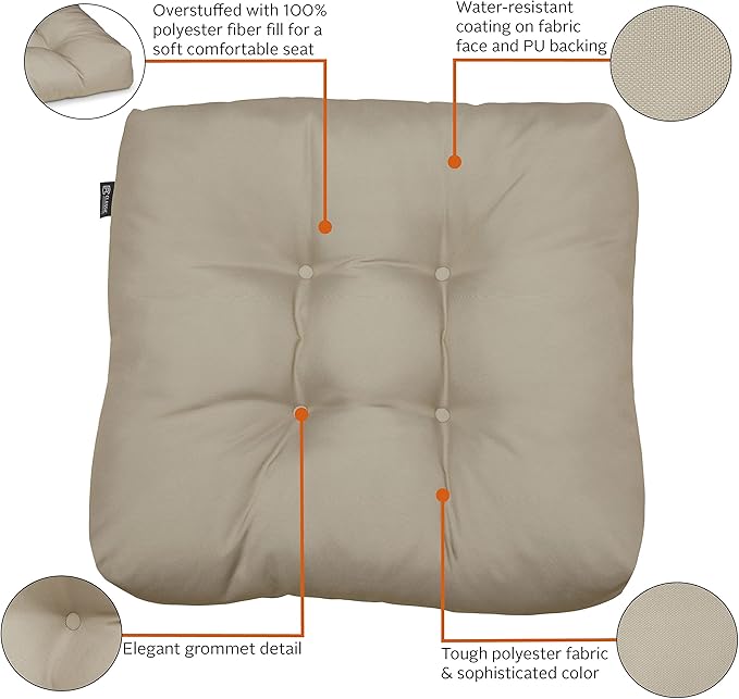 Classic Accessories Water-Resistant Square Patio Seat Cushions, 19 x 19 x 5 Inch, 2 Pack, Khaki, Outdoor Seat Cushions