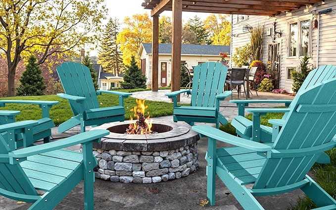 YEFU Adirondack Chair Plastic Weather Resistant, Patio Chairs 5 Steps Easy Installation, Looks Exactly Like Real Wood, Widely Used in Outdoor, Fire Pit, Deck, Outside, Garden, Campfire Chairs (Aruba)