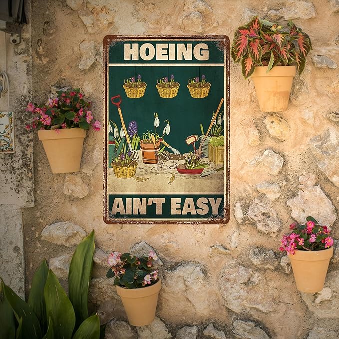 Gifts For Plant Lovers Funny Garden Sign Gardening Decor Hoeing A Ain'T Easy Tin Signs Plants Lover Gifts For Women For Gardeners Funny Cool Yard Signs 8x12 Inches