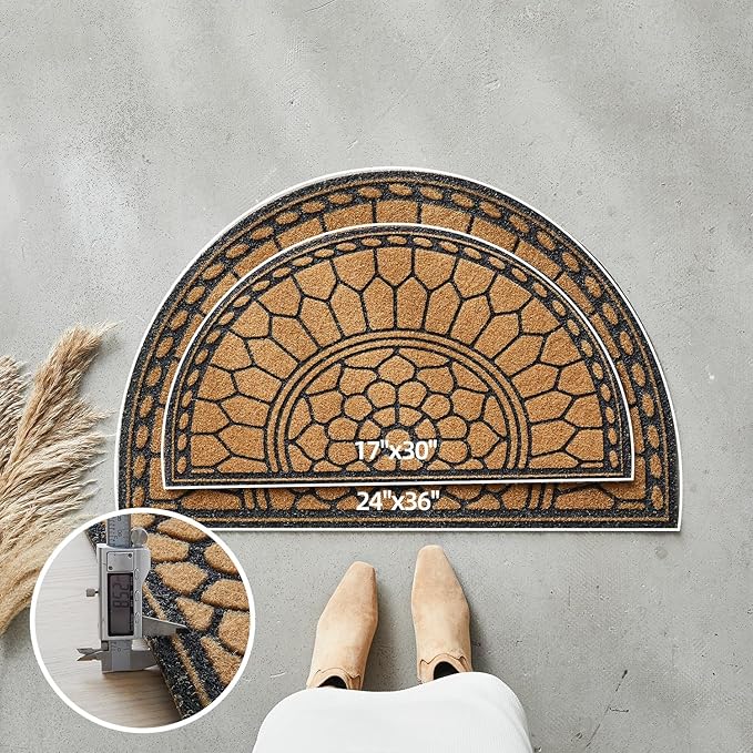 Half Circle Door Mat Outdoor, Front Door Rug Indoor Outside Entrance, Dirt Trapper Coir Doormat with Non Slip Backing, Half Round Rug for Entryway, 24x36, Brown