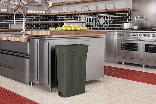 Suncast Commercial 23 Gallon Resin Narrow Trash Can with Handles, Gray, Made in the USA