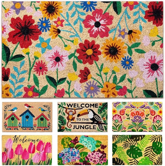 Coir Door mats Outdoor - Botanic - Welcome mats for Front Door - Coir Doormat Outdoor Entrance - 16''x27.5''