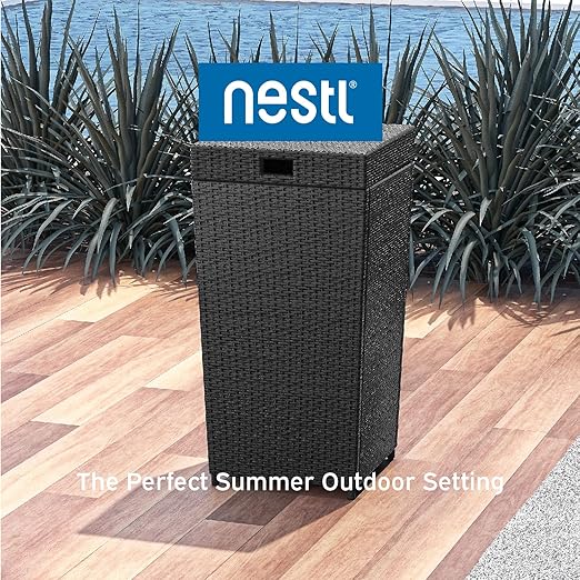 Nestl Outdoor Trash Can with Lid 30 Gallon Wicker Garbage Can for Patio, Black