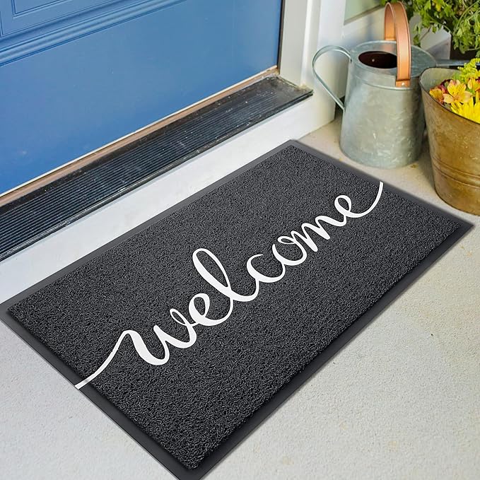 KILOCOCO Welcome Mat, Door Mat Outdoor Doormat Non-Slip Front Door Mats for Entrance, Easy Clean Indoor Floor Mats for Garage, Yard, Patio, High Traffic Areas Outside Rug for Home 24"x36" Black