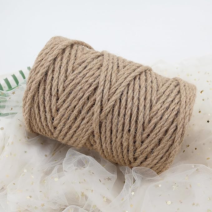 4mm Jute Twine, 328 Feet Braided Natural Jute Rope,Brown Jute Burlap String Heavy Duty and Thick Twine Hemp Rope for DIY Arts Crafts, Gardening, Bundling，Home Decorating, Cat Scratching Post