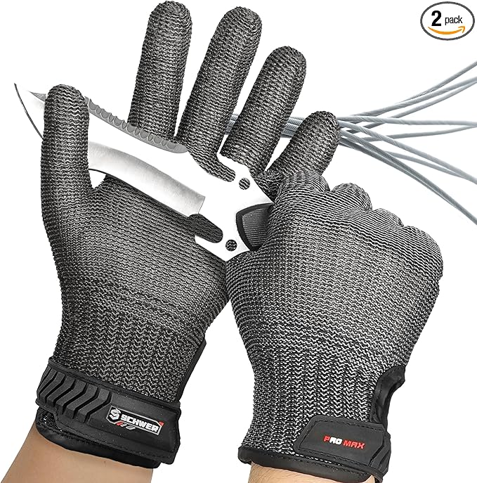 Schwer Ultimate Cut Resistant Gloves Beyond ANSI A9, Reinforced Stainless Steel Glove, Food Grade Mesh Metal Gloves for Butcher Meat Cutting, Oyster Shucking, Mandoline, PR1708 (S, 2 PCS)